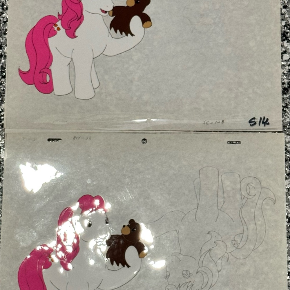 Vintage 2 1980s My Little Pony Animation Cels Baby‎ Heart Throb w/ Teddy Bear